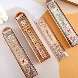 Cute Capybara Quicksand Ruler Pencil Stationery Set Student Writing School Supplies