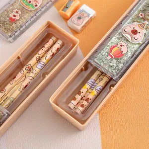 Cute capybara liquid quicksand ruler pencil set stationery gift box for kids school use