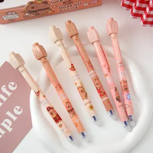 Capybara erasable gel pens set with rotating answer fun, cute student stationery supplies.