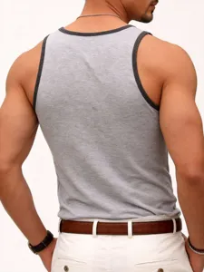 Heren casual fitness sport mouwloze tanktop met achterkant detail en contrastbies.