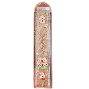 Cute Capybara Quicksand Ruler Pencil Stationery Set for School Students Writing and Drawing