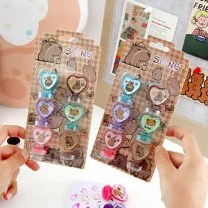 Cute Capybara Cartoon Stamp Heart Shaped Stamp With Ink Pad For Student School Office Stationery Journal Decor