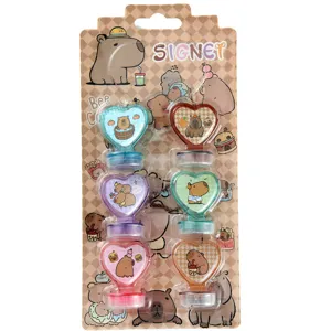 Cute capybara heart stamp set of 6, colorful ink journal stamps for student stationery gift.