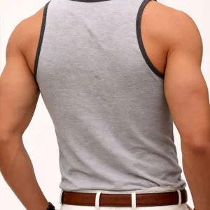 Heren casual fitness tanktop effen kleur mouwloos sportshirt achterkant zicht
