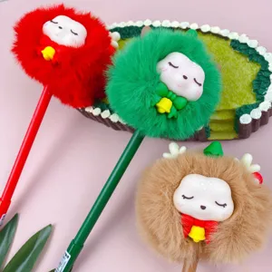 Stylo gel boule peluche mignon style noel animal mignon papeterie etudiant noir