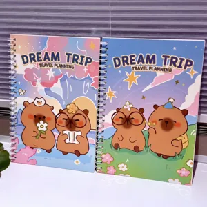 Cute capybara A5 spiral lined notebook set, cartoon planner diary stationery for students study.