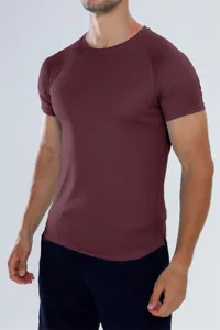 Atmungsaktives Mesh Sport Kurzarm T-Shirt für Herren, burgunderrot Fitness Lauf Oberteil.
