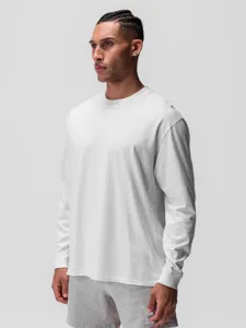 Herren lässiges loses einfarbiges weißes Langarm Rundhals T-Shirt Streetwear Oberteil Mode