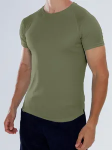 Herren Schnelltrocknend Sport T-Shirt Fitness Laufen Einfarbig Atmungsaktiv Oberteil Grün