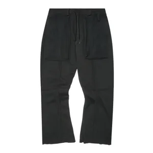 Men's stylish black cargo trousers featuring panel design, drawstring waist, and casual fit.