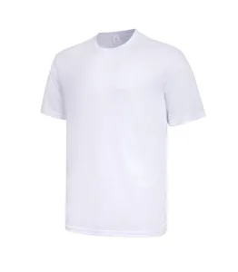 Men's solid white quick dry short sleeve crewneck sports fitness running t-shirt