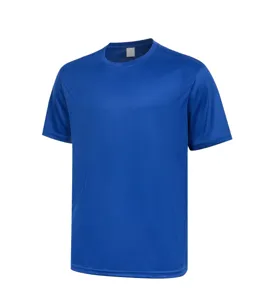 Blue quick dry running t shirt detail breathable mesh fabric sportswear men athletic top view