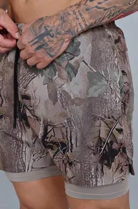 Short de Sport Camouflage Homme Double Couche Entrainement Fitness Casual Short
