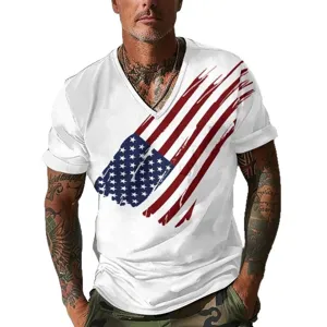 Men's American Flag V-Neck T-Shirt Short Sleeve Casual Loose Vintage Patriotic Tee Top