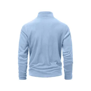 Ανδρικό casual μπλε fleece φούτερ όρθιος γιακάς μακρυμάνικο μονόχρωμο μπουφάν πίσω λεπτομέρεια