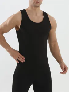 Heren effen geribbelde fitness tanktop, ademend mouwloos sporthemd voor de zomerse training.