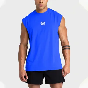Débardeur de sport sans manches décontracté pour homme bleu large épaule gilet fitness