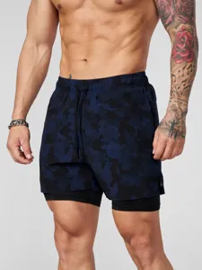 Shorts de sport fitness camouflage double couche pour homme, pantalon d'entraînement.