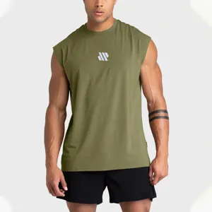 Débardeur de sport sans manches homme respirant mesh fitness musculation t-shirt vert olive