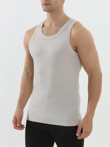 Heren geribd tanktop, ademend mouwloos sportshirt voor fitness, hardlopen en zomerse trainingen.