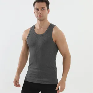 Heren geribbelde mouwloze tanktop, comfortabele pasvorm voor zomerfitness, hardlopen en casual.