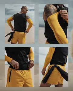 Men's sports shorts detail view, breathable quick-drying summer fitness beach pants.