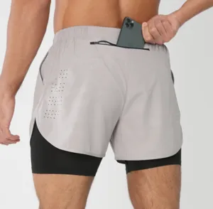 Short de sport homme 2 en 1 séchage rapide short de course avec poche zippée et étui téléphone