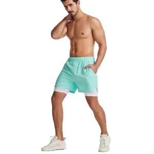 Pantalones cortos deportivos 2 en 1 para hombre de running secado rápido con forro