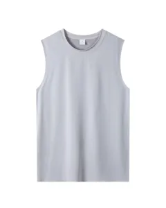 Men summer quick dry athletic tank top casual sleeveless fitness running workout shirt gray M