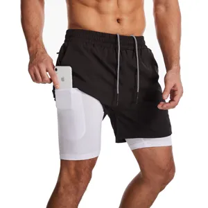 Pantalones cortos de running 2 en 1 para hombre con forro de compresión y bolsillo lateral.