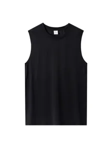 Men's black quick dry sleeveless tank top for sports, running, and gym fitness training wear.