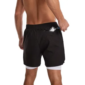Pantalones cortos de running 2 en 1 para hombre con forro de secado rápido y bolsillo.