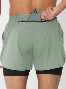 Shorts de Course à Séchage Rapide pour Hommes 2 en 1 Shorts de Sport d'Entraînement avec Poche Zippée et Doublure de Compression