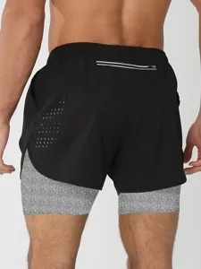 Short de course 2 en 1 pour homme short de sport fitness respirant avec poche zippée