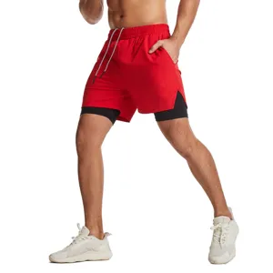 Shorts deportivos hombre 2 en 1 running secado rápido transpirable fitness gimnasio bolsillos