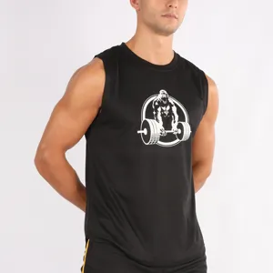 Canotta sportiva nera da uomo, maglia da fitness smanicata traspirante e ad asciugatura rapida.