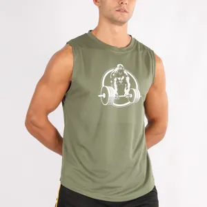 Canotta sportiva uomo asciugatura rapida, gilet fitness traspirante con stampa gorilla per estate.