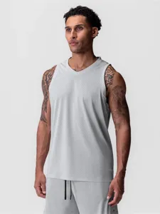 Men's quick-dry mesh running tank top, breathable athletic sleeveless gym shirt for sports.