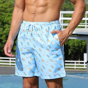 Men's ice cream print board shorts, quick-dry fabric, comfortable casual fit with drawstring.