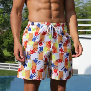 Men's colorful handprint beach shorts quick dry casual swim trunks summer board shorts