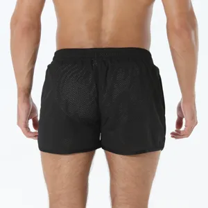 Pantaloncini sportivi neri da uomo in rete, traspiranti monostrato, casual per mare.