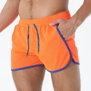 Pantaloncini sportivi a rete arancioni da uomo, pantaloncini da spiaggia traspiranti.