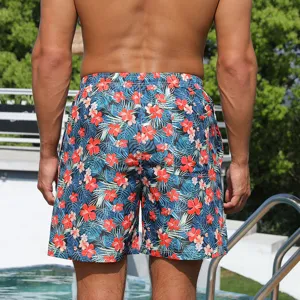 Men's tropical floral print quick dry board shorts comfortable casual swim trunks