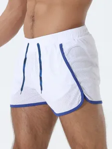 Pantaloncini sportivi da uomo in rete traspirante con bordo blu palestra mare