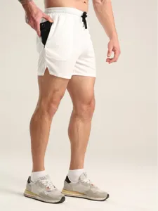 Pantaloncini sportivi uomo bianchi estate traspirante mesh coulisse streetwear