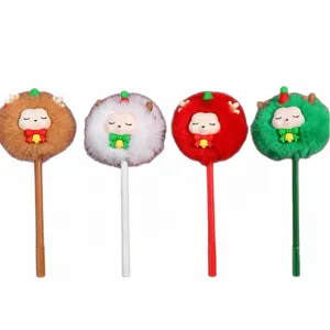 Stylo gel pelucheux pompon renne de Noel mignon papeterie etudiante quatre couleurs