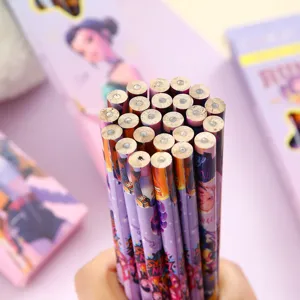 Lot de crayons en bois avec design de dessin animé mignon, papeterie scolaire pour étudiants.