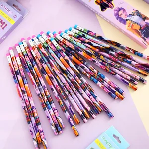 Set de crayons en bois HB avec gomme, papeterie d'étudiant imprimée de dessin animé 12pcs