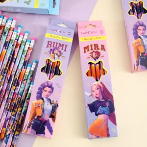 Joli ensemble de crayons en bois avec gomme, 12 pièces papeterie de dessin animé outil.