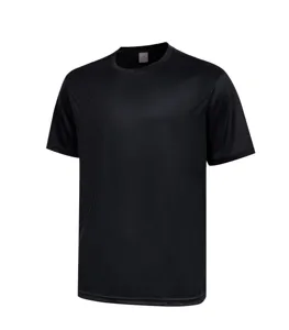 Men's breathable quick-drying short sleeve sports t-shirt detail showing fabric texture and neck label.